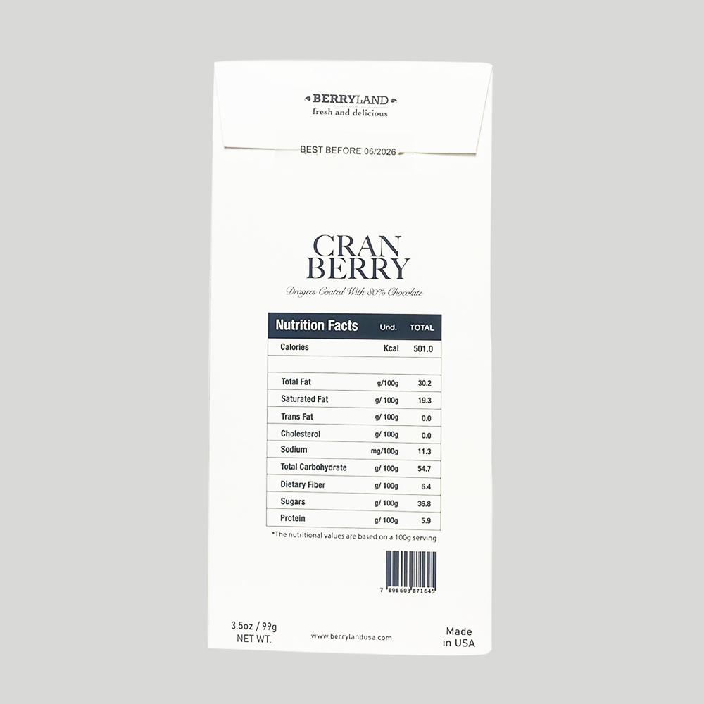 Cranberry Dragees Coated with 80% Chocolate